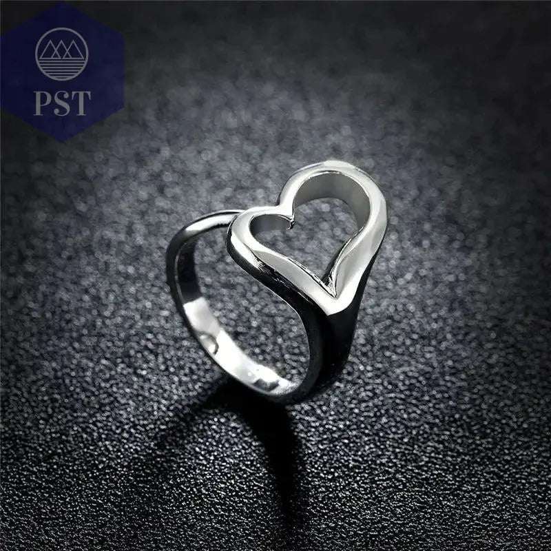 DOTEFFIL 925 Sterling Silver Heart-Shaped Open Ring For Women Wedding Engagement Party Jewelry - Property & Safety Tradings