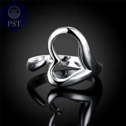 DOTEFFIL 925 Sterling Silver Heart-Shaped Open Ring For Women Wedding Engagement Party Jewelry - Property & Safety Tradings