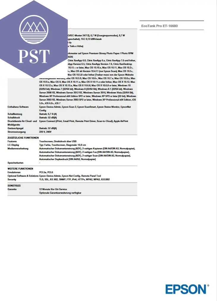 Epson EcoTank Pro ET-16680 PST PS Tradings drucker drucker