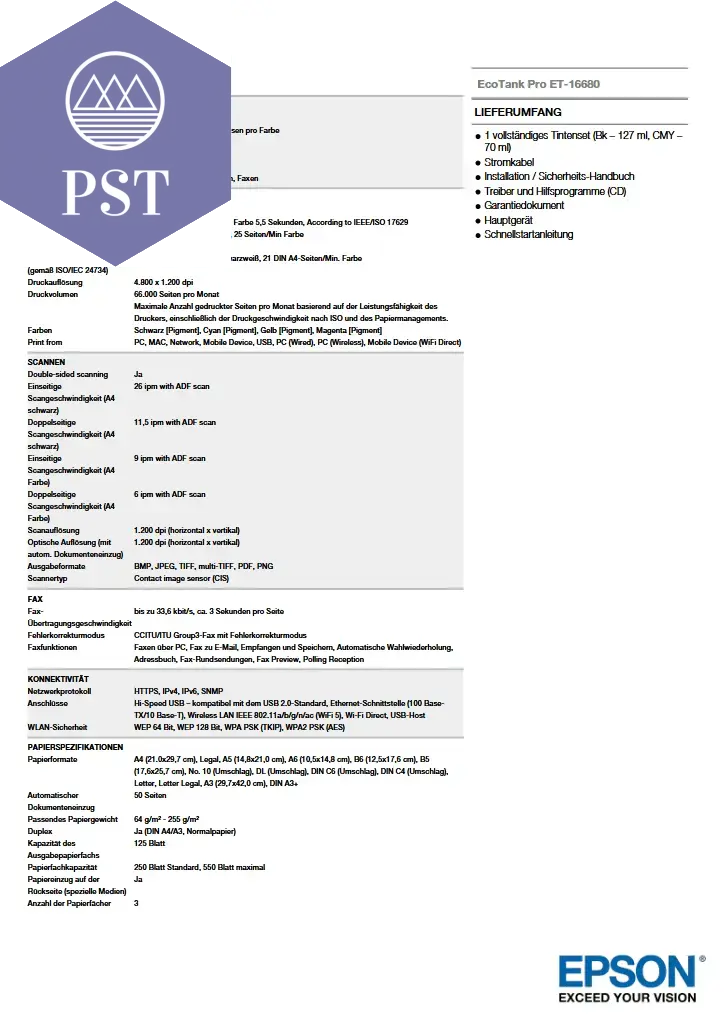 Epson EcoTank Pro ET-16680 PST PS Tradings drucker drucker