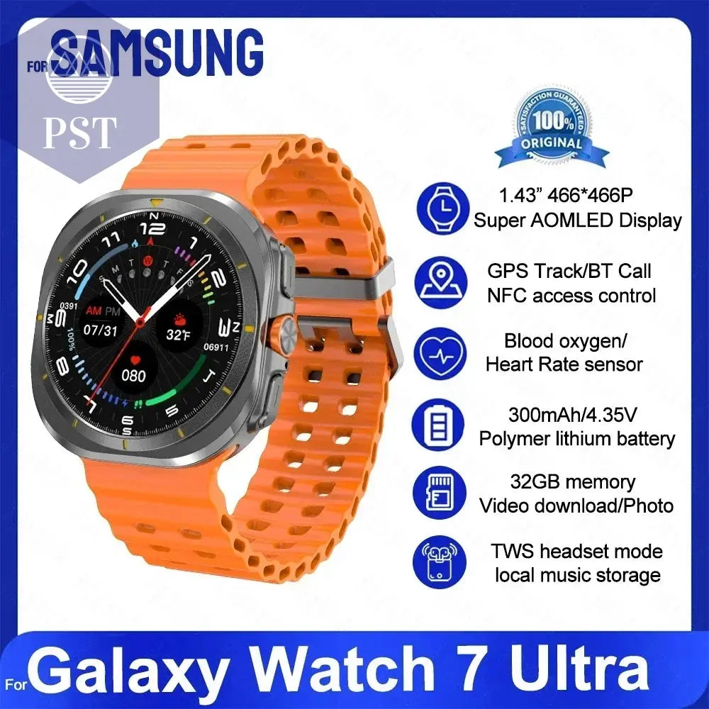 For Samsung Galaxy Watch 7 Ultra Smart Watch Men 32GB Memory NFC Bluetooth Call IP68 Waterproof Outdoor Sport Watch New Upgraded PST PS Tradings  PST PS Tradings Galaxy 32GB Watch 7 / Orange PST PS Tradings For Samsung Galaxy Watch 7 Ultra Smart Watch Men 32GB Memory NFC Bluetooth Call IP68 Waterproof Outdoor Sport Watch New Upgraded