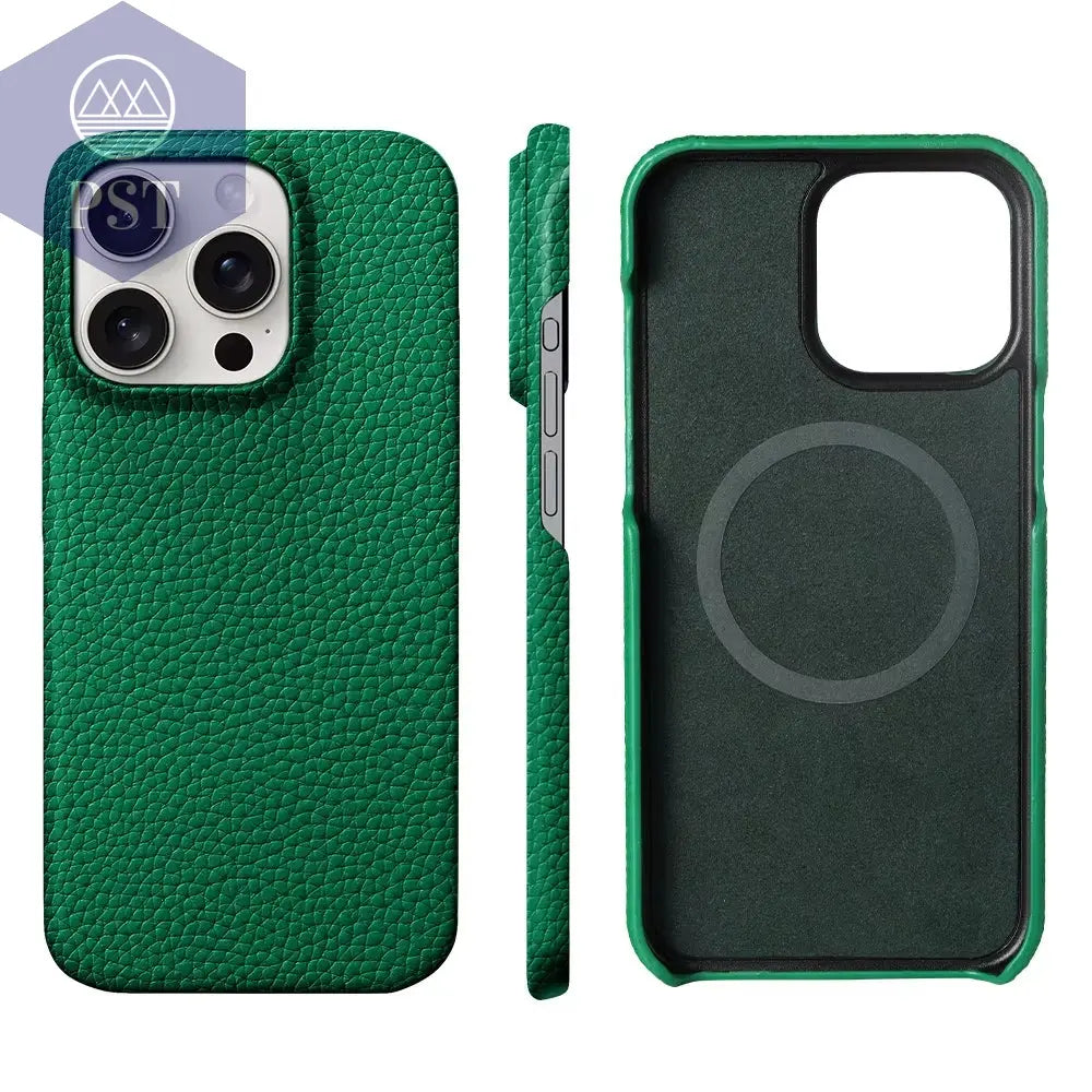 Für Magsafe Fall Für Iphone 15 16 Pro Max Promax 15Pro 16Pro Natürliche Rindsleder Litschi Leder Magnets Chutz Luxus Telefon Rückseite PST PS Tradings  PST PS Tradings Green-For-Iphone-16-Pro PST PS Tradings Für Magsafe Fall Für Iphone 15 16 Pro Max Promax 15Pro 16Pro Natürliche Rindsleder Litschi Leder Magnets Chutz Luxus Telefon Rückseite