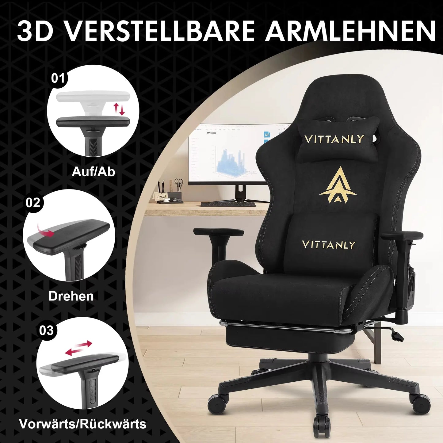 Gaming Stuhl Atmungsaktive Faux Wildleder Büro Stuhl Mit Fußstütze Stuhl Kopfstütze Ergonomischer Spiele Computer Stuhl Office Chair 4 PST PS Tradings