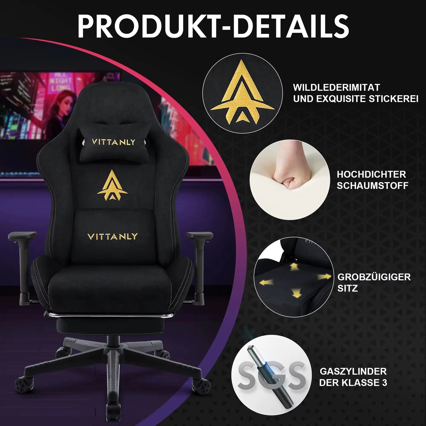 Gaming Stuhl Atmungsaktive Faux Wildleder Büro Stuhl Mit Fußstütze Stuhl Kopfstütze Ergonomischer Spiele Computer Stuhl Office Chair product