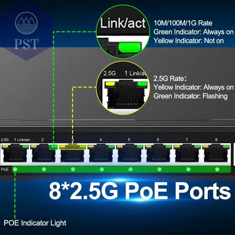 HORACO 2.5Gb 8-Port PoE Switch mit 10G SFP+ PST PS Tradings Netzwerkswitch PST PS Tradings  PST PS Tradings HORACO 2.5Gb 8-Port PoE Switch mit 10G SFP+ Netzwerkswitch