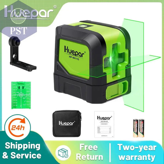 Huepar 2 Lines Laser Level Self Levelling ( 4 degrees) Green Red Beam Laser Horizontal & Vertical Cross-Line with Magnetic Base       PST PS Tradings