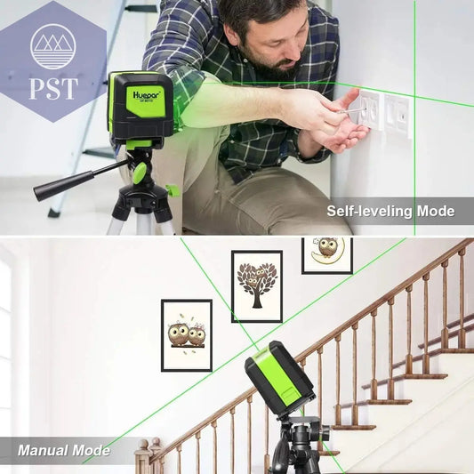 Huepar 2 Lines Laser Level Self Levelling ( 4 degrees) Green Red Beam Laser Horizontal & Vertical Cross-Line with Magnetic Base       PST PS Tradings