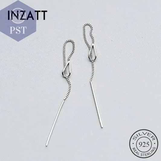 INZATT 925 Sterling Silver 6.3cm Long Tassel Chain Sticker Bar Dangle Drop Earrings For Women Fashion Jewelry Wedding Gift - PST PS Tradings