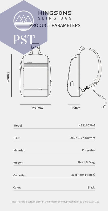 Kingsons/Vgoal Anti-theft Waterproof Single Shoulder Backpack For Men Laptop 14/13.3 inch W/ USB Charging Port&TSA Customs Lock - PST PS Tradings