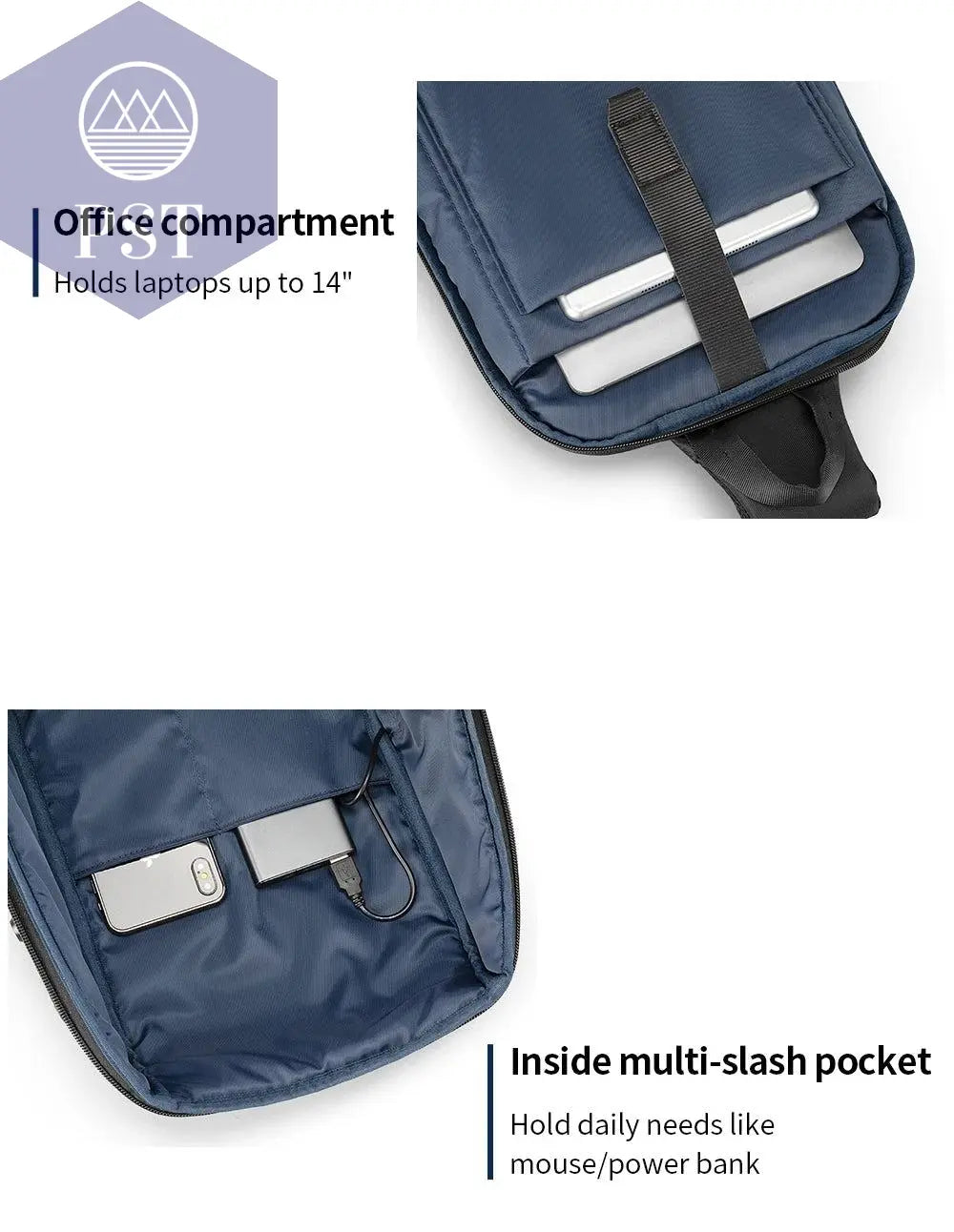 Kingsons/Vgoal Anti-theft Waterproof Single Shoulder Backpack For Men Laptop 14/13.3 inch W/ USB Charging Port&TSA Customs Lock - PST PS Tradings