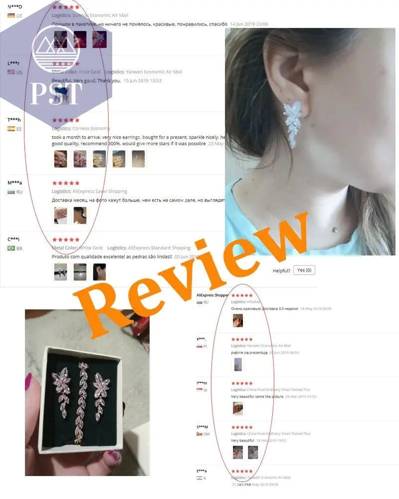 LXOEN Marquise Cut Flower Zirconia Crystal Long Drop Earrings for Women Shiny Leaf CZ Stone Bridal Wedding Jewelry - PST PS Tradings
