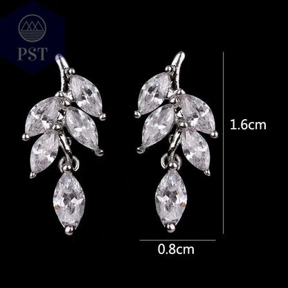 LXOEN Marquise Cut Flower Zirconia Crystal Long Drop Earrings for Women Shiny Leaf CZ Stone Bridal Wedding Jewelry - PST PS Tradings