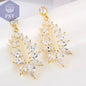 LXOEN Marquise Cut Flower Zirconia Crystal Long Drop Earrings for Women Shiny Leaf CZ Stone Bridal Wedding Jewelry - PST PS Tradings