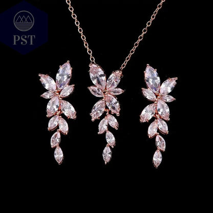 LXOEN Marquise Cut Flower Zirconia Crystal Long Drop Earrings for Women Shiny Leaf CZ Stone Bridal Wedding Jewelry - PST PS Tradings