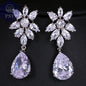 LXOEN Marquise Cut Flower Zirconia Crystal Long Drop Earrings for Women Shiny Leaf CZ Stone Bridal Wedding Jewelry - PST PS Tradings
