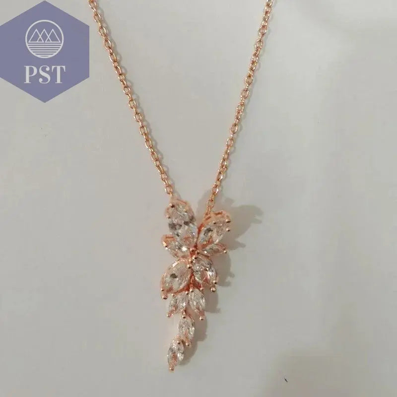 LXOEN Marquise Cut Flower Zirconia Crystal Long Drop Earrings for Women Shiny Leaf CZ Stone Bridal Wedding Jewelry - PST PS Tradings