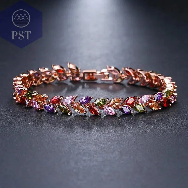 LXOEN Marquise Cut Flower Zirconia Crystal Long Drop Earrings for Women Shiny Leaf CZ Stone Bridal Wedding Jewelry - PST PS Tradings