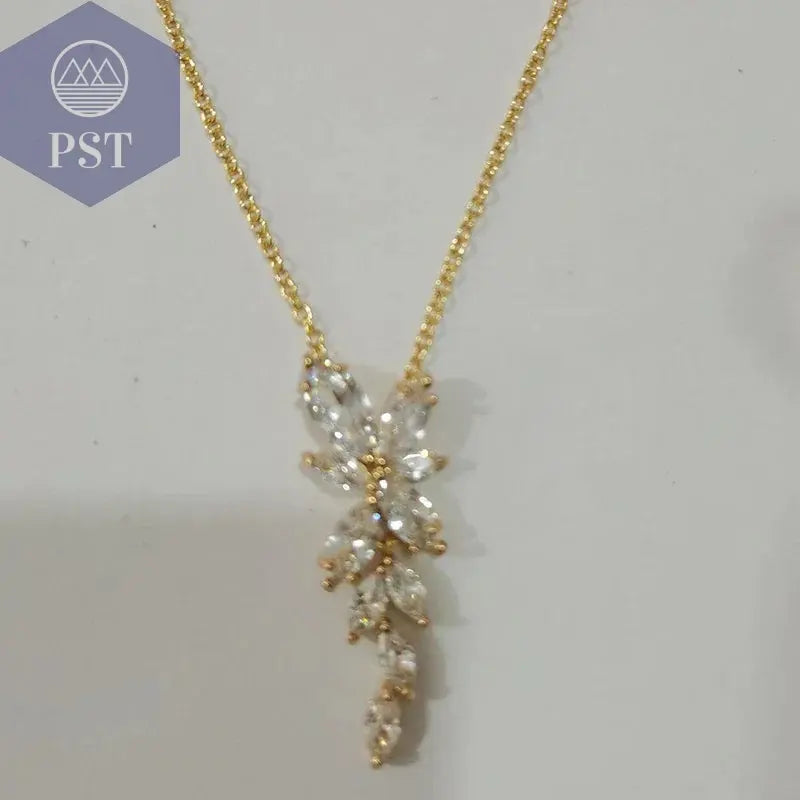 LXOEN Marquise Cut Flower Zirconia Crystal Long Drop Earrings for Women Shiny Leaf CZ Stone Bridal Wedding Jewelry       PST PS Tradings
