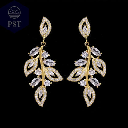 LXOEN Marquise Cut Flower Zirconia Crystal Long Drop Earrings for Women Shiny Leaf CZ Stone Bridal Wedding Jewelry       PST PS Tradings