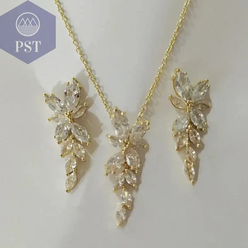 LXOEN Marquise Cut Flower Zirconia Crystal Long Drop Earrings for Women Shiny Leaf CZ Stone Bridal Wedding Jewelry       PST PS Tradings