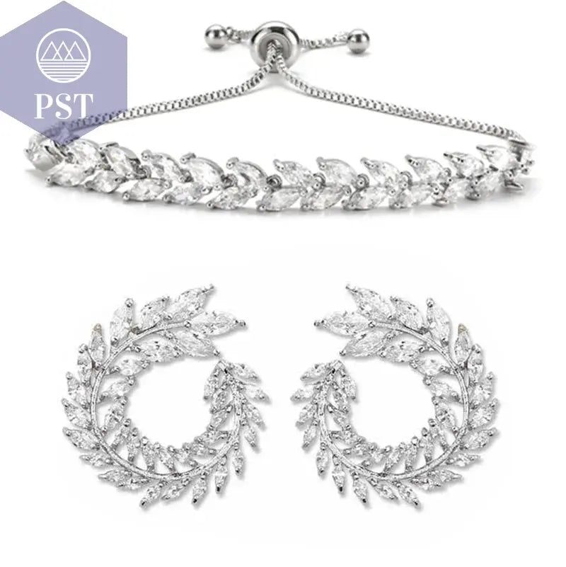 LXOEN Marquise Cut Flower Zirconia Crystal Long Drop Earrings for Women Shiny Leaf CZ Stone Bridal Wedding Jewelry       PST PS Tradings