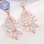 LXOEN Marquise Cut Flower Zirconia Crystal Long Drop Earrings for Women Shiny Leaf CZ Stone Bridal Wedding Jewelry       PST PS Tradings