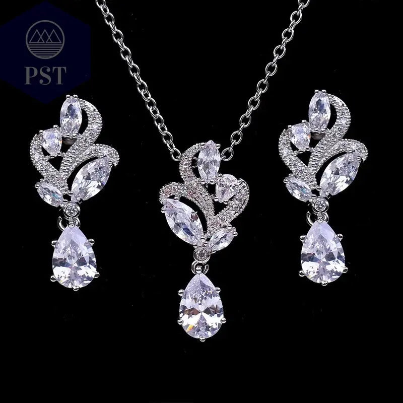LXOEN Marquise Cut Flower Zirconia Crystal Long Drop Earrings for Women Shiny Leaf CZ Stone Bridal Wedding Jewelry       PST PS Tradings