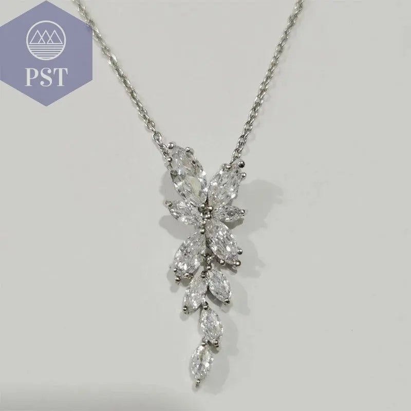 LXOEN Marquise Cut Flower Zirconia Crystal Long Drop Earrings for Women Shiny Leaf CZ Stone Bridal Wedding Jewelry       PST PS Tradings
