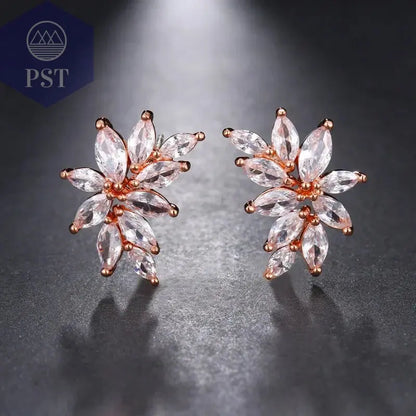 LXOEN Marquise Cut Flower Zirconia Crystal Long Drop Earrings for Women Shiny Leaf CZ Stone Bridal Wedding Jewelry       PST PS Tradings