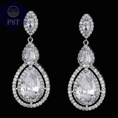LXOEN Marquise Cut Flower Zirconia Crystal Long Drop Earrings for Women Shiny Leaf CZ Stone Bridal Wedding Jewelry       PST PS Tradings