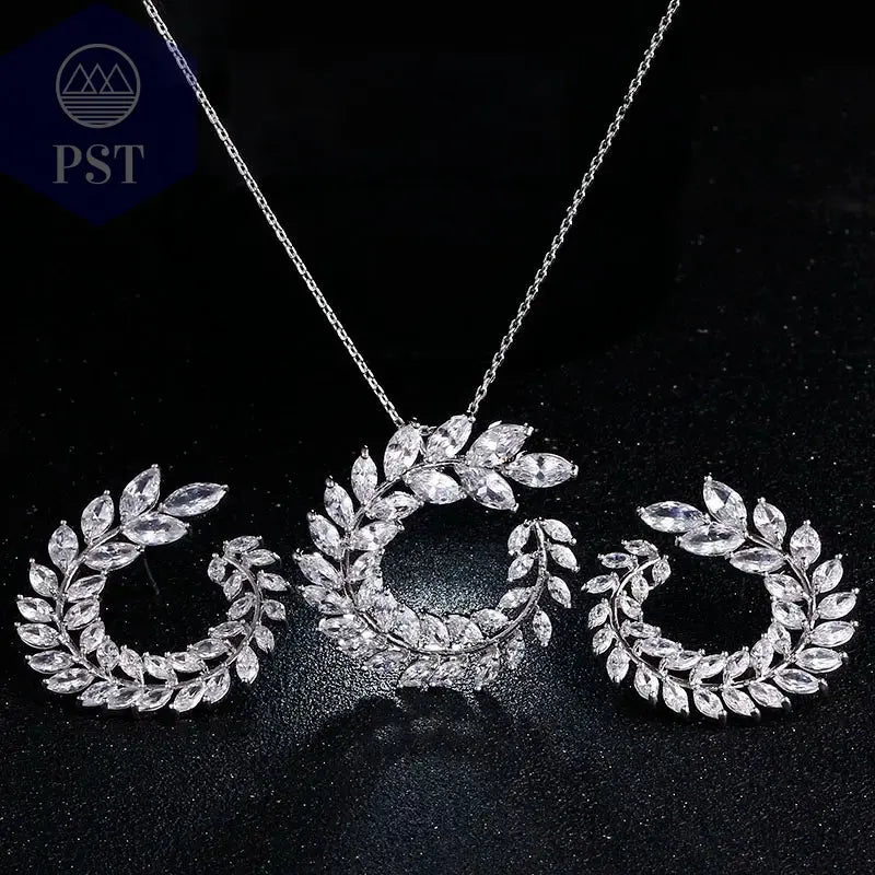 LXOEN Marquise Cut Flower Zirconia Crystal Long Drop Earrings for Women Shiny Leaf CZ Stone Bridal Wedding Jewelry       PST PS Tradings