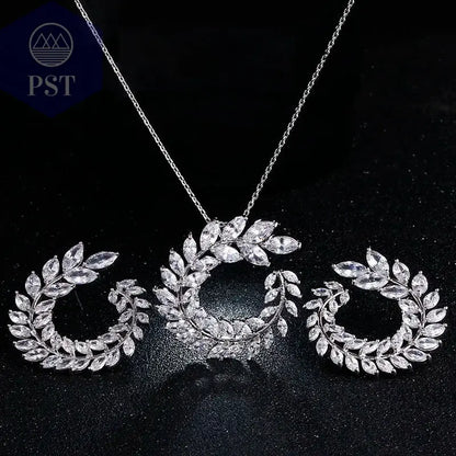 LXOEN Marquise Cut Flower Zirconia Crystal Long Drop Earrings for Women Shiny Leaf CZ Stone Bridal Wedding Jewelry       PST PS Tradings
