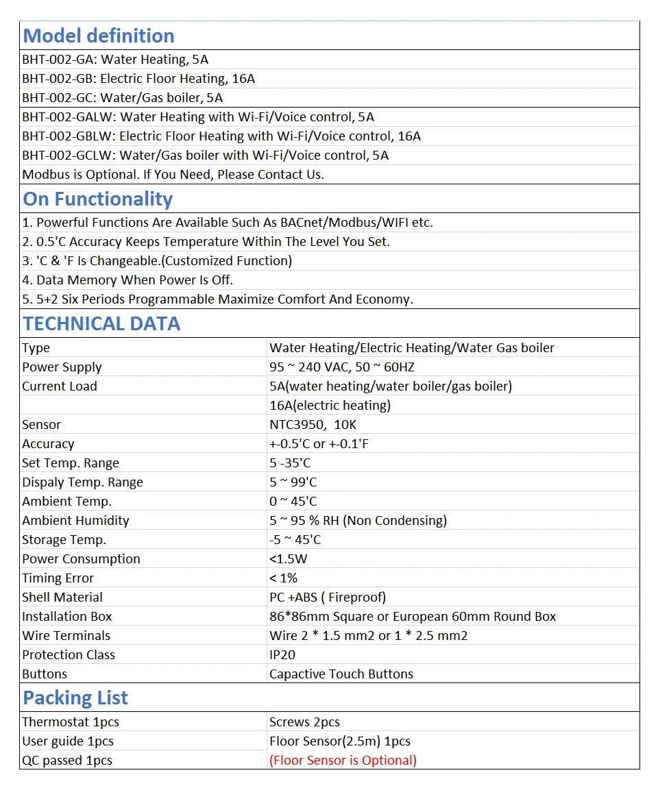 MOES WiFi Water/Electric Floor Heating Thermostat Gas Boiler Temperature Controller Smart Alexa tuya Google Voice zigbee Control PST PS Tradings