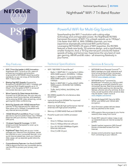Netgear Nighthawk® RS700 WiFi 7 PST PS Tradings Router Router Netgear Nighthawk® RS700 WiFi 7