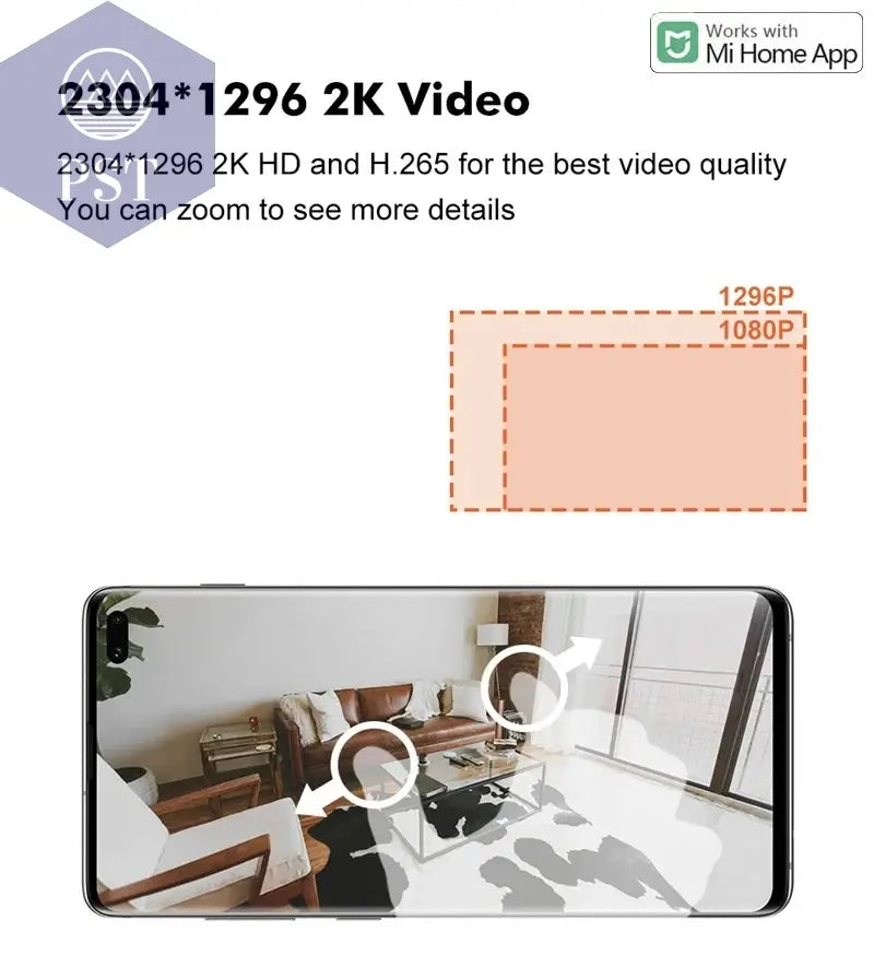 Original Smart Camera 2K 1296P HD 360 Angle WiFi Night Vision Webcam Video IP Camera Baby Security Monitor for Xiaomi Mihome APP       PST PS Tradings