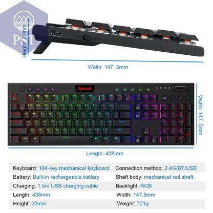 Redragon K618 RGB Wireless Gaming Tastatur PST PS Tradings   Redragon K618 RGB Wireless Gaming Tastatur