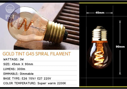 Retro Dimmable LED Edison Bulb E27 3W Gold Spiral Filament ST64 G125 Ampoule LED Lamp Incandescent Chandelier Decorative Lightin       PST PS Tradings
