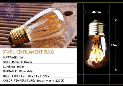Retro Dimmable LED Edison Bulb E27 3W Gold Spiral Filament ST64 G125 Ampoule LED Lamp Incandescent Chandelier Decorative Lightin       PST PS Tradings
