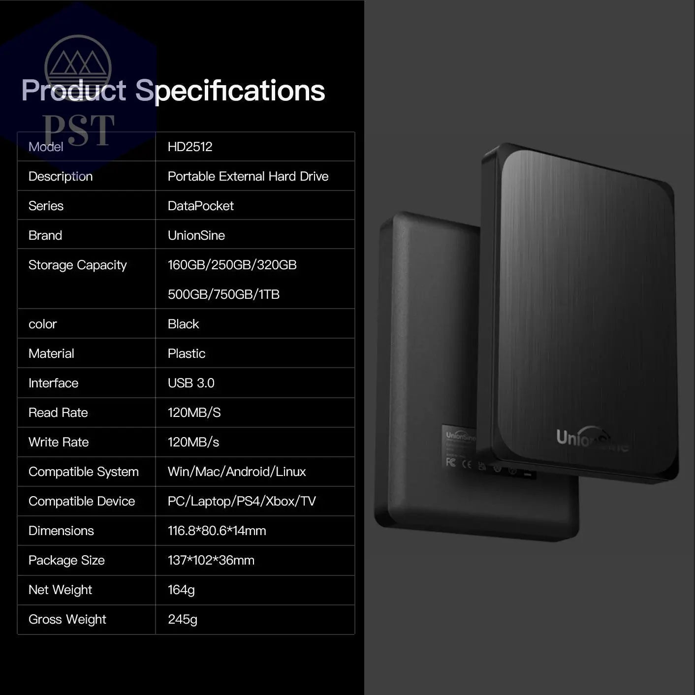 UnionSine HDD 2.5" 2/6 PCS Portable External Hard Drive 500gb/750GB/1TB USB3.0 Storage Compatible for PC, Mac, Desktop,Laptop,TV - PST PS Tradings